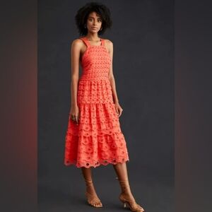 NWT Anthropologie Maeve Eyelet Halter Midi Dress Size 4